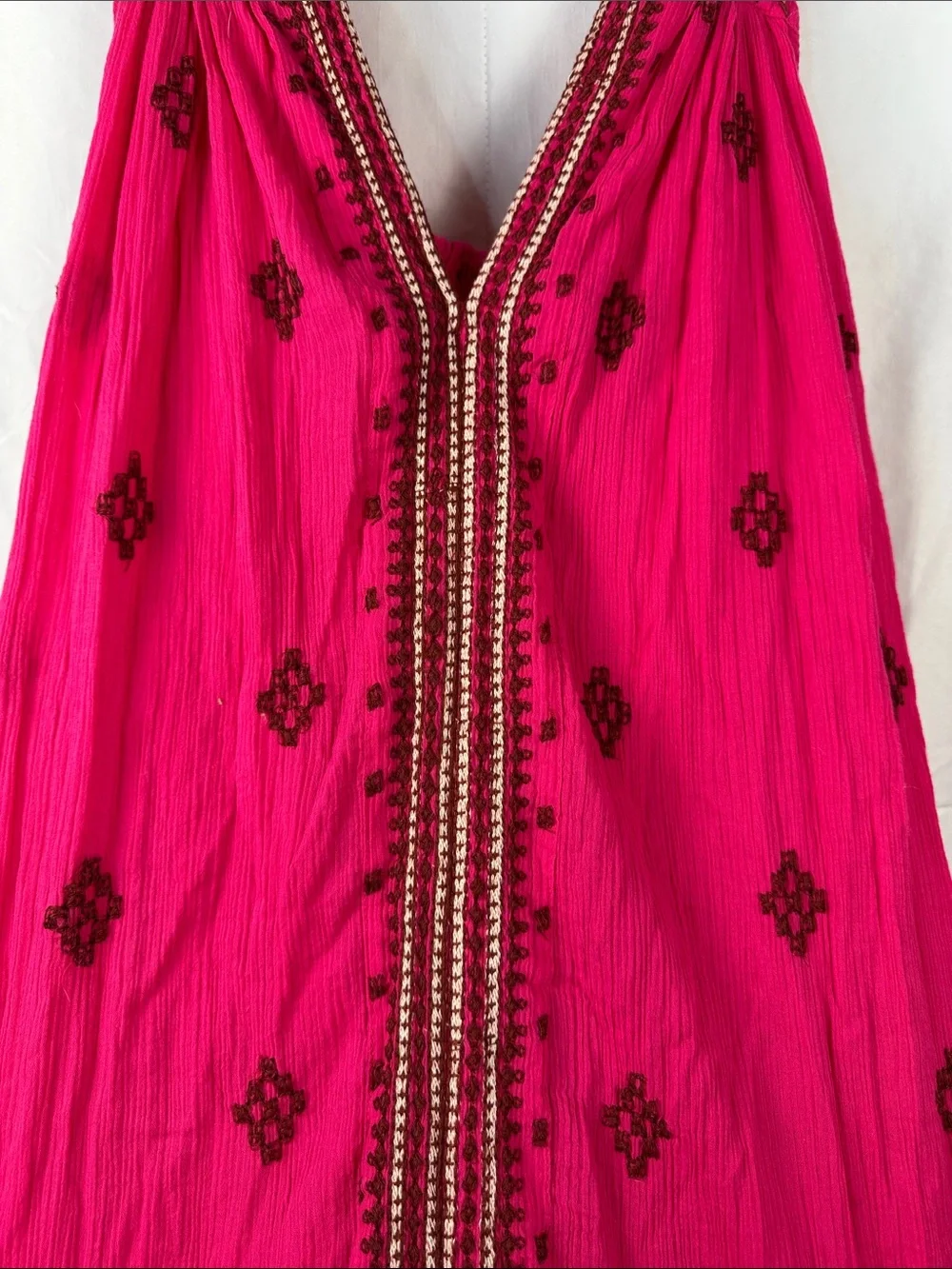 Free People‎ Hot Pink Embroidered V-Neck Maxi Dress Size XS